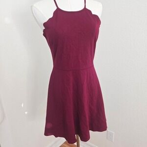 Nine Britton Burgundy Scalloped Neck Fit‎ Flare Dress Size S Made USA